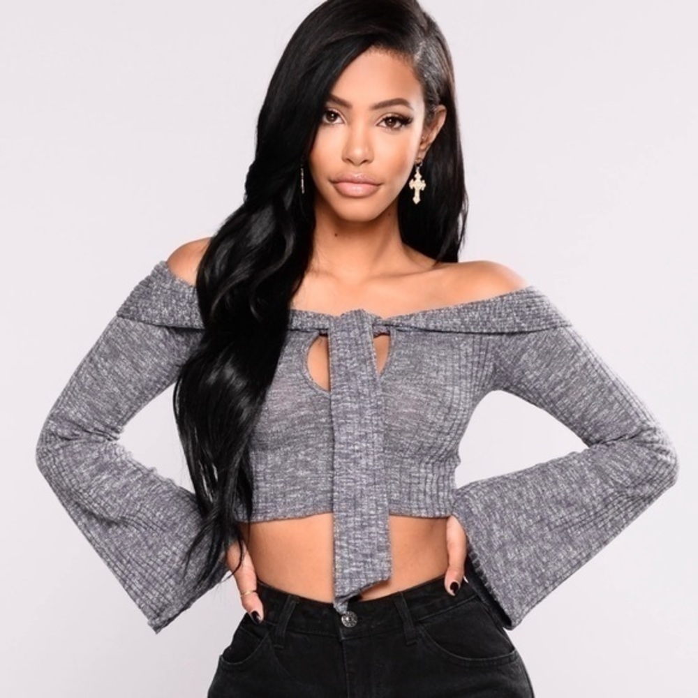 Fashion Nova Havana Grey Long Sleeved Crop Top